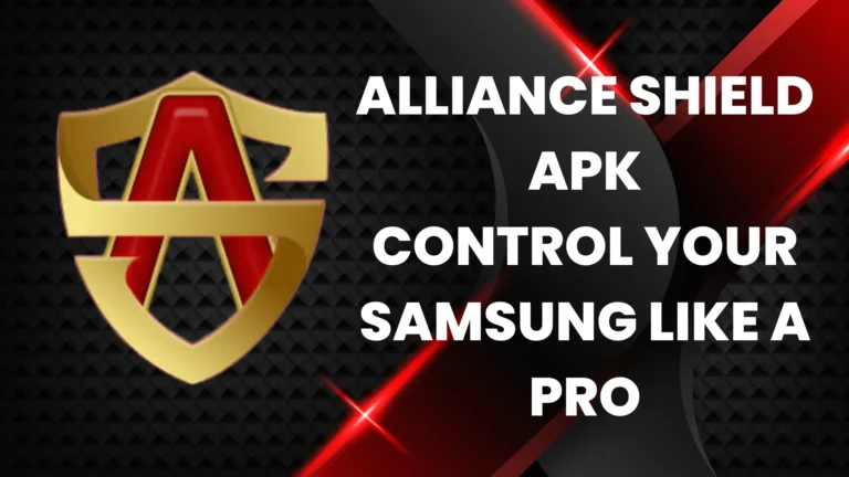“Alliance Shield APK on Samsung phone screen with security features icons