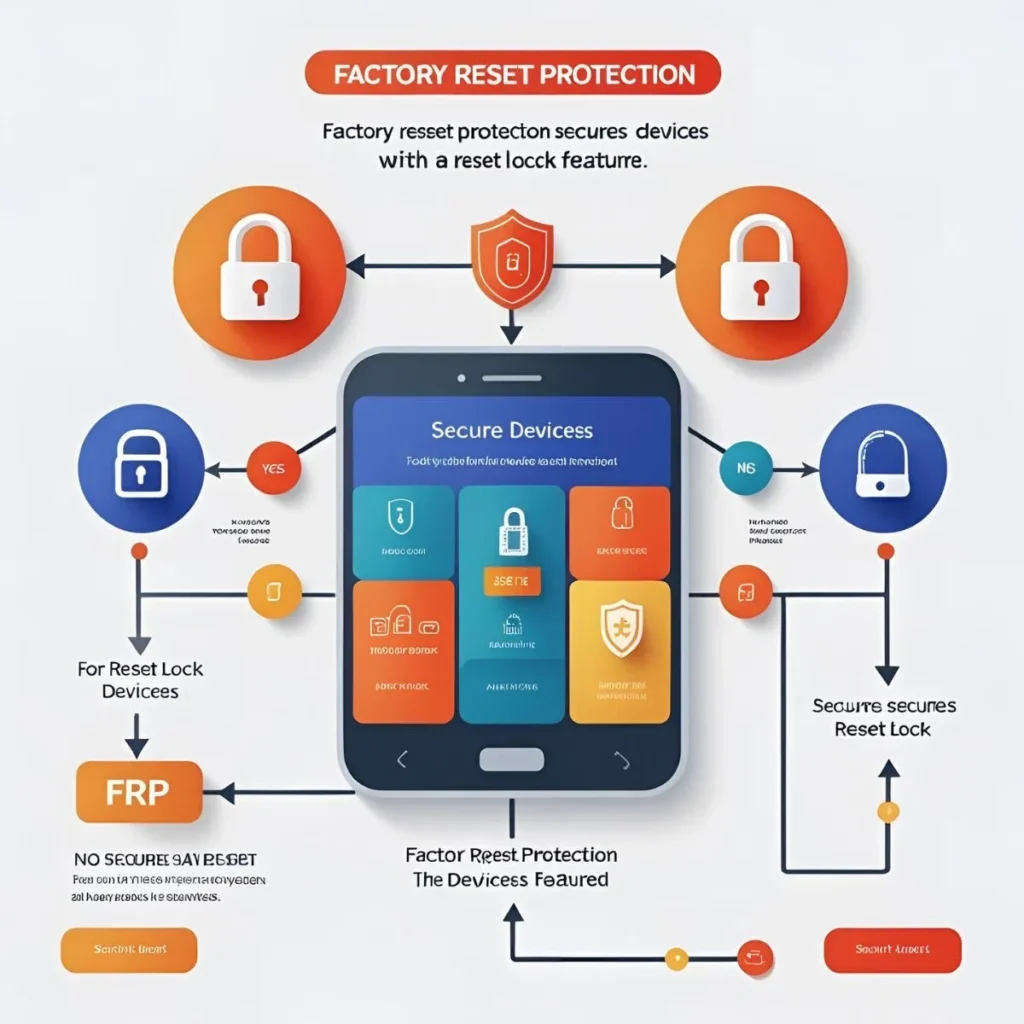 Redmi 13C FRP Bypass Made Easy for New Users 2 Illustration explaining Factory Reset Protection (FRP) on Redmi 13C, showing how it locks a phone after reset to prevent unauthorized access.