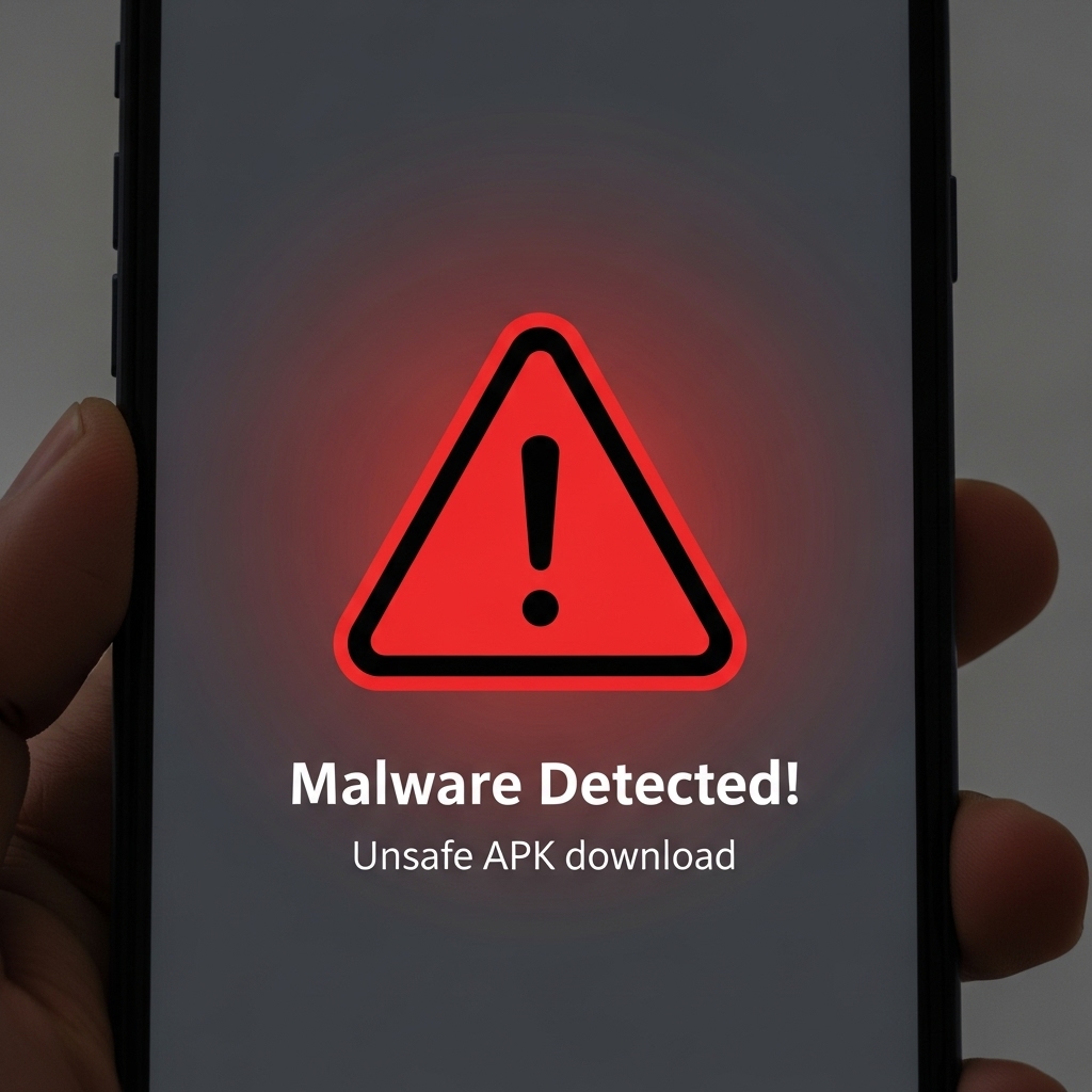 Malware warning illustration showing risks of unsafe FRP APK downloads